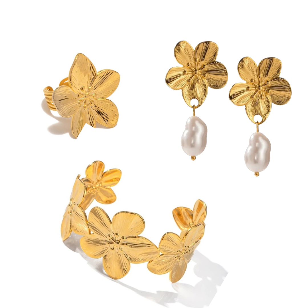 Set Dasiph (aretes, brazalete y anillo ajustable)
