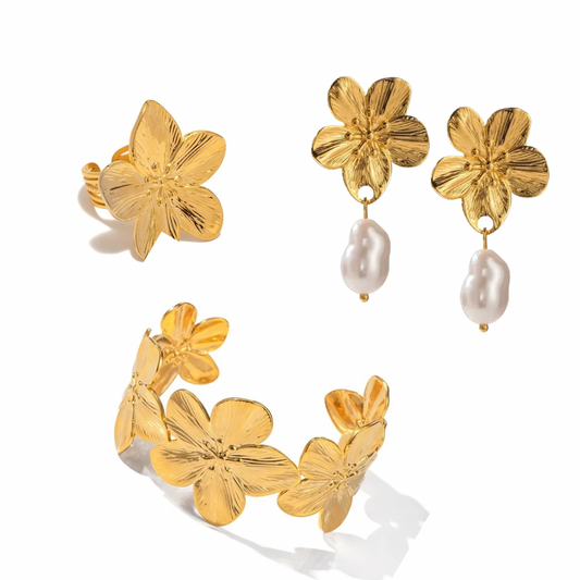 Set Dasiph (aretes, brazalete y anillo ajustable)